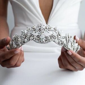 Elegant White Floral Tiara- JANE CROWN By Maria Elena Headpieces